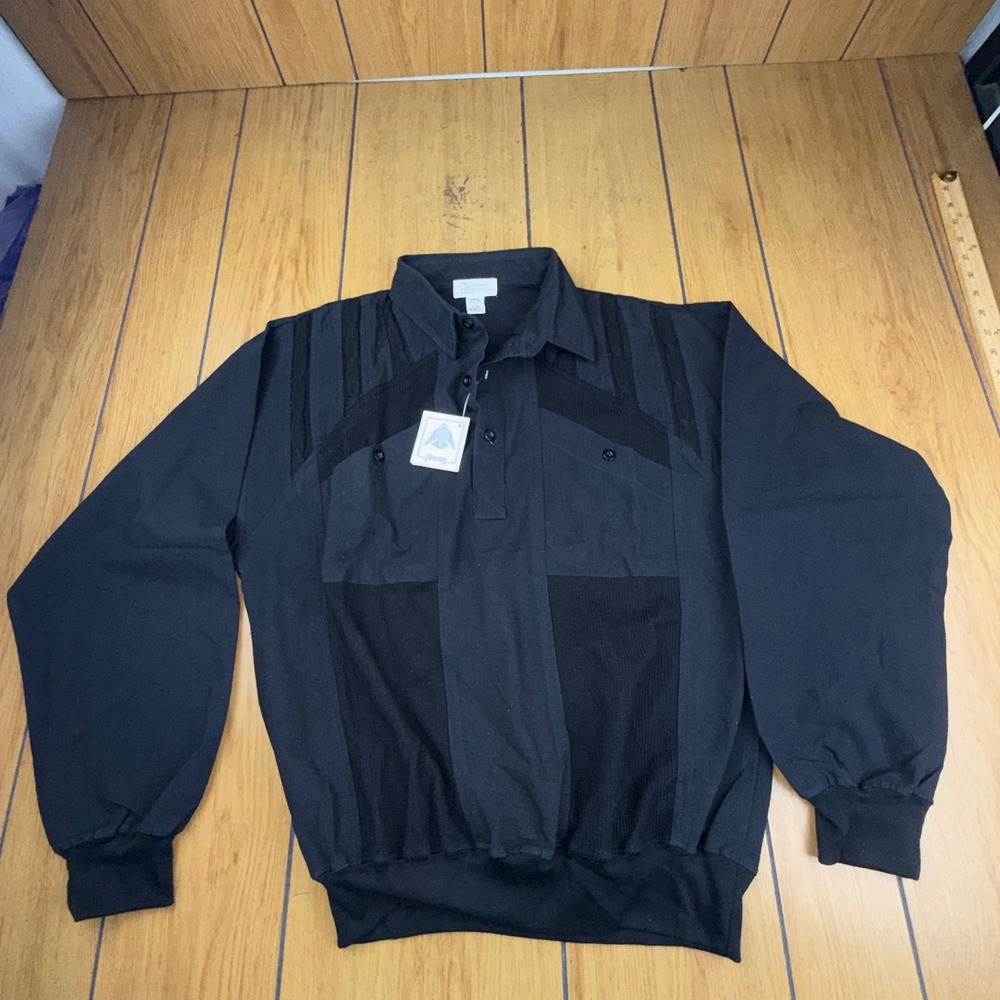 Alexxus Exclusive Mens Black Long Sleeve‎ Pullover Shirt Style 410 Pleated Large